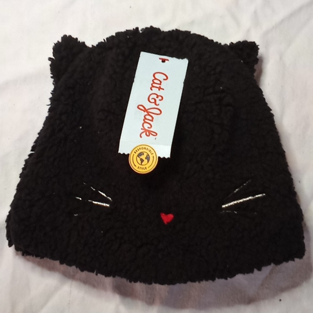 Cat & Jack Black Kitten Winter Cap & Gloves